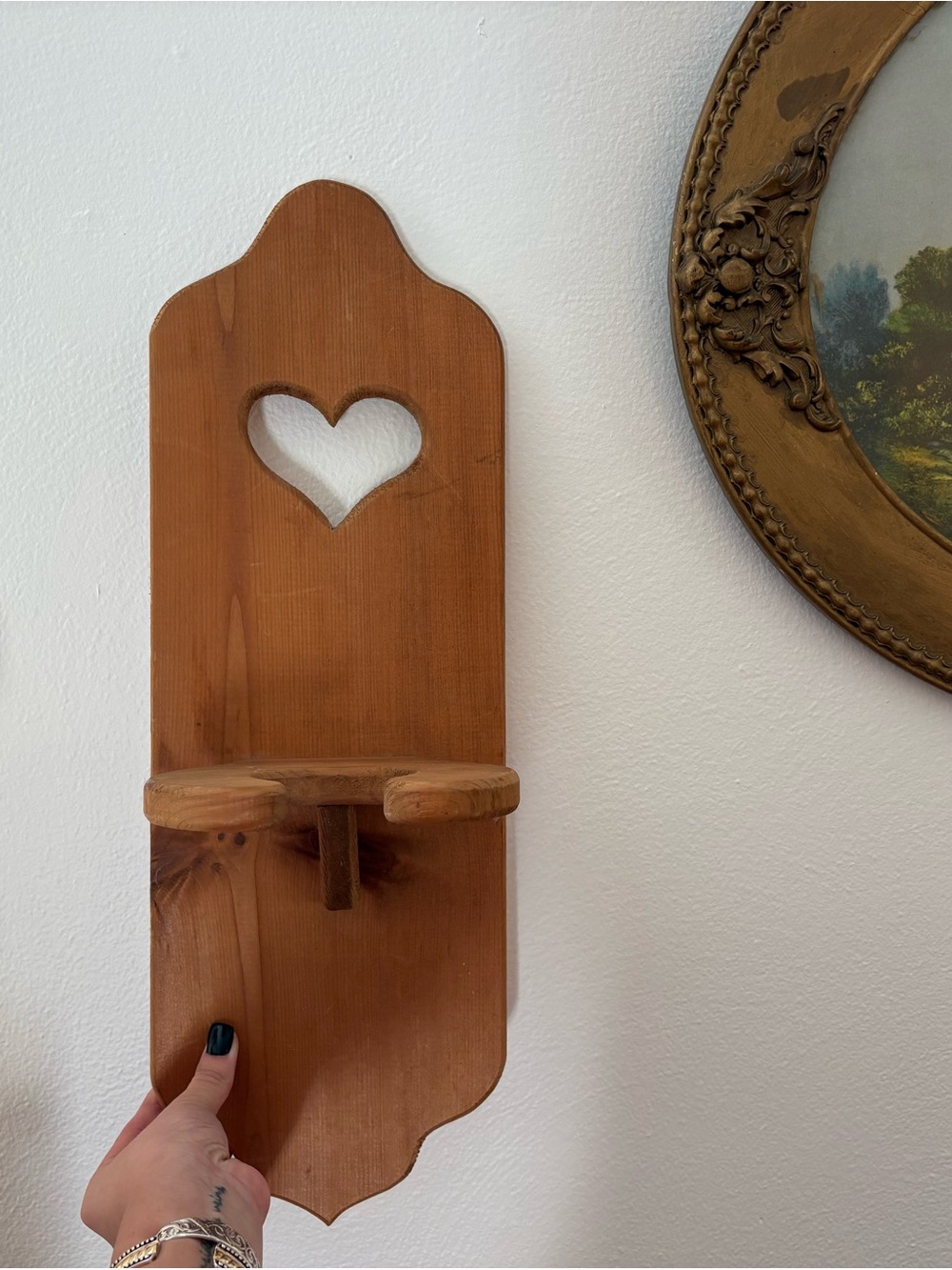 Wood Heart Wall Shelf - Natural Brown Home Wall Decor
